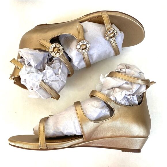 Comfortview Strappy Embellished Sandals Gold 8WW - Picture 10 of 14